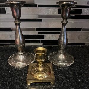 Vintage Silver and Gold Candle Holder Trio